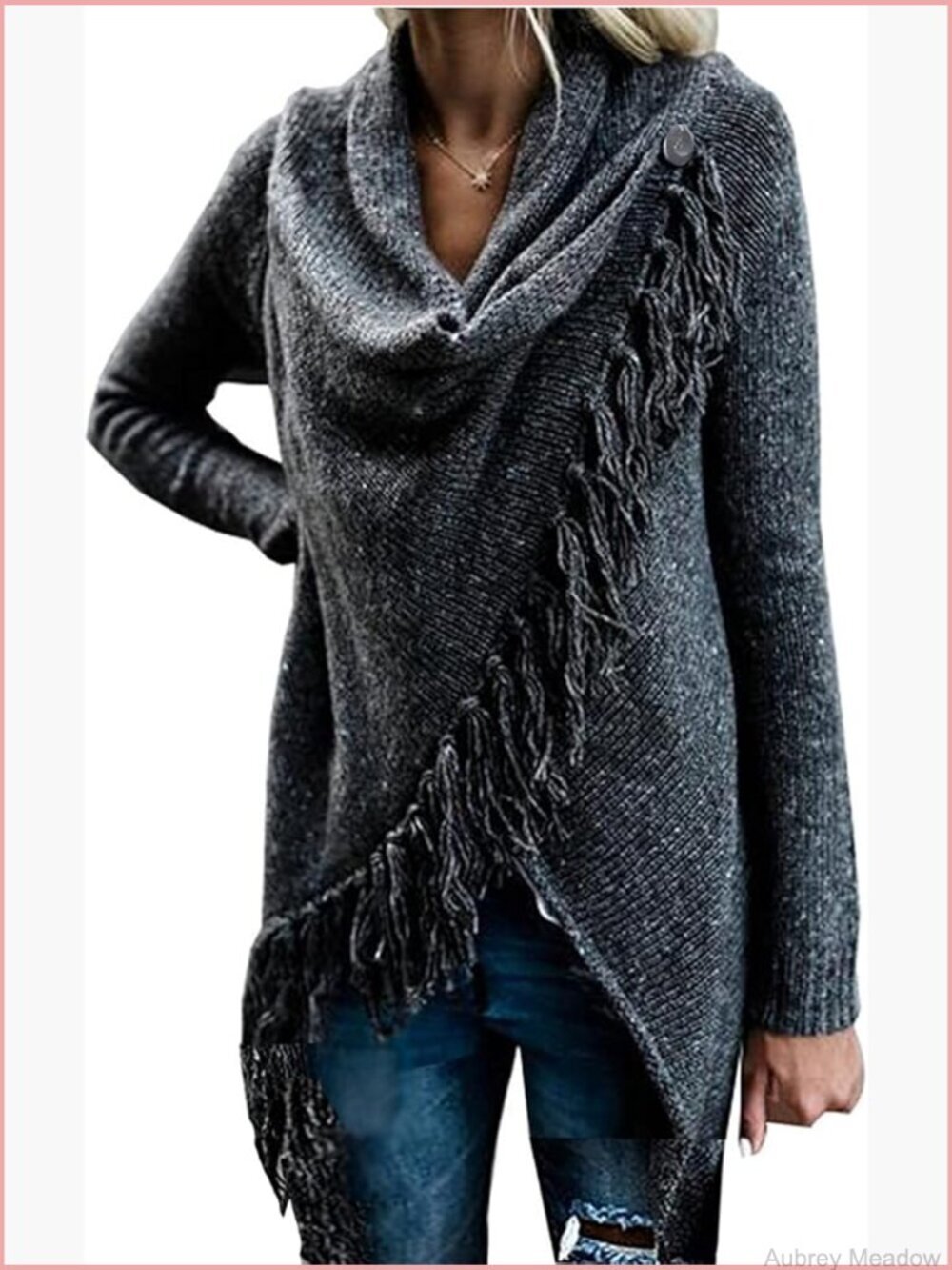 Open Front Knit Cardigan Tassel Fringe Loose Long Sleeve Lightweight